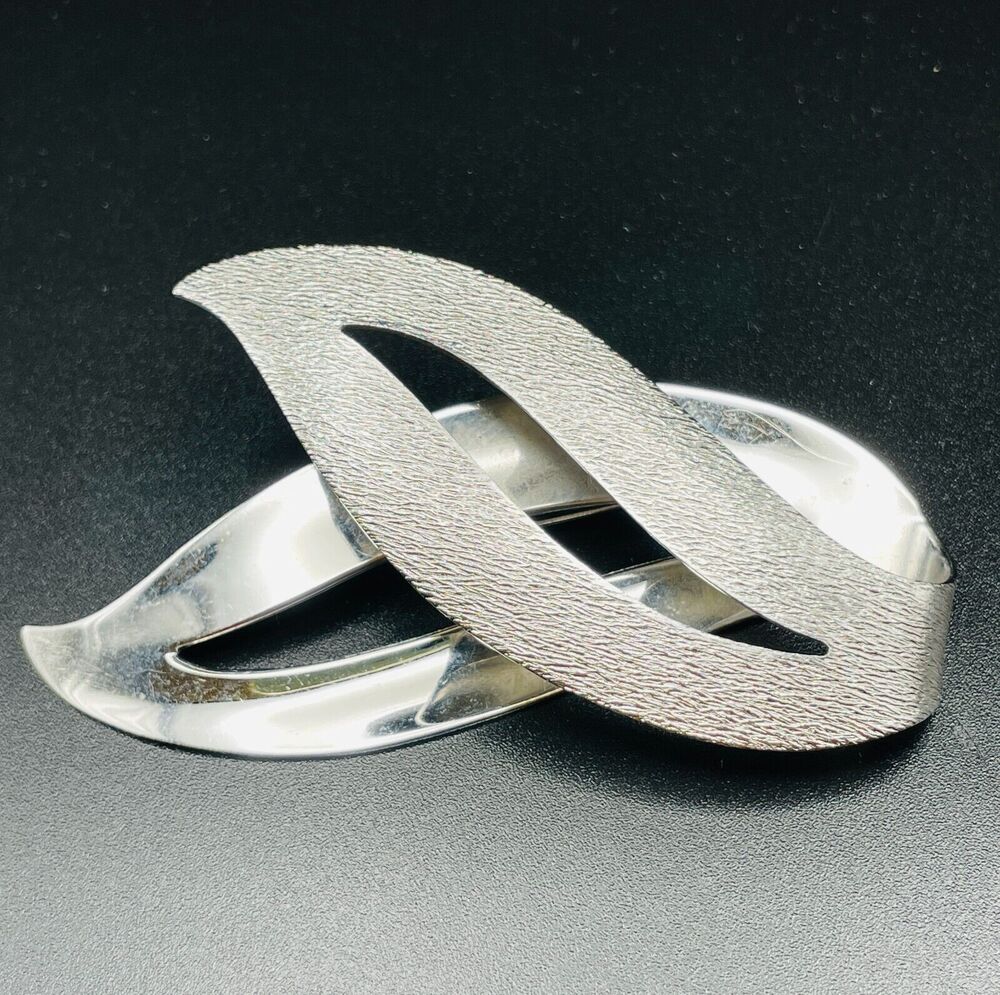 Sarah Coventry 1960 Brooch Silver Tone Satin Flame Openwork Large 3" Pin MCM
